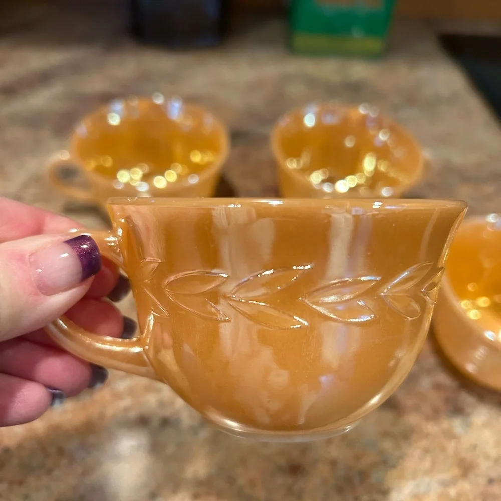 Fire King Peach Lustre Set of (6) 8 oz tea/coffee cups. No saucers. Made in USA